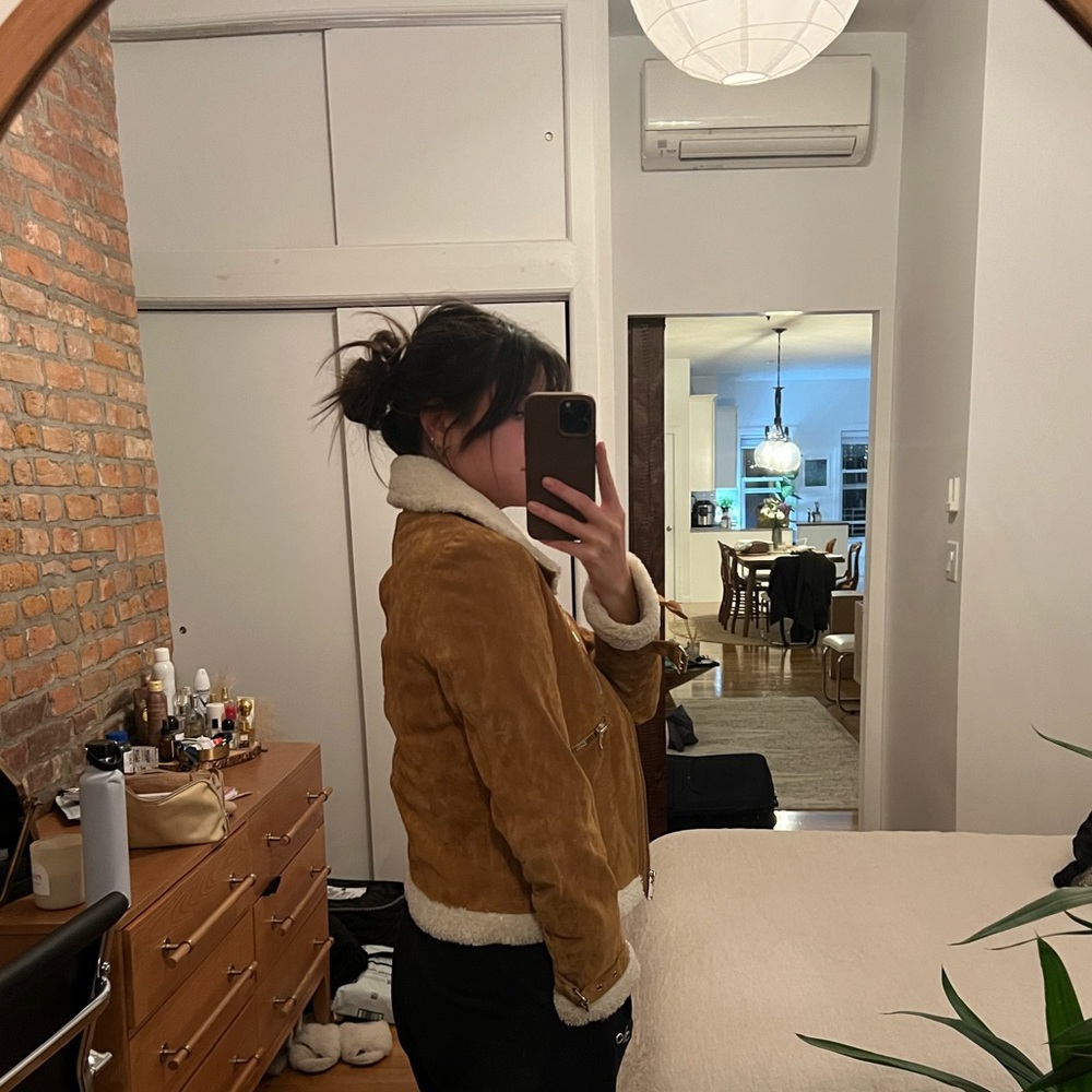 Zara Shearling Moto Jacket brown leather - Picture 2 of 4